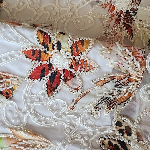 AZI New York White Straight Leg Pants, Heavily Beaded & Embellished, 6 - Picture 7 of 8